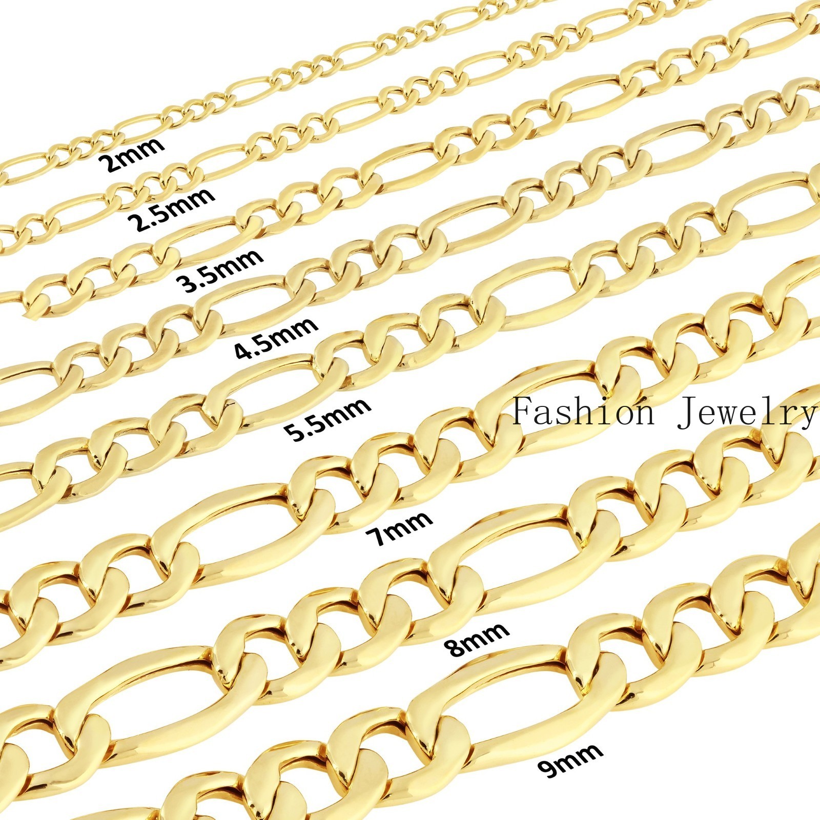 10K Yellow Gold 2mm-9mm Italian Figaro Chain Necklace Bracelet Men Women 7″- 30″