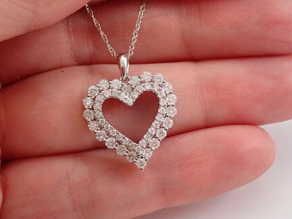 Double Heart Lab Created Diamond Women’s Wedding Pendant 14K Gold Plated Silver