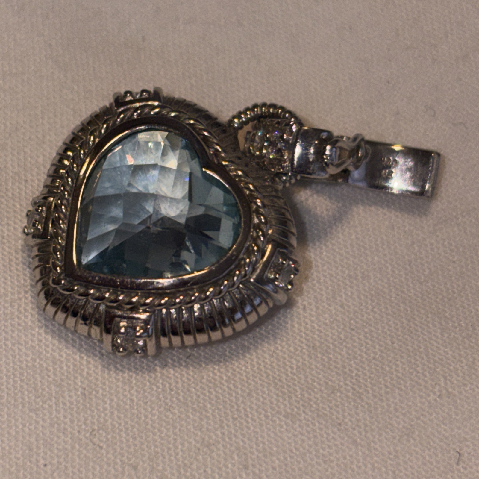 Judith Ripka Sterling Gemstone Heart Enhancer. Blue Topaz Very Good