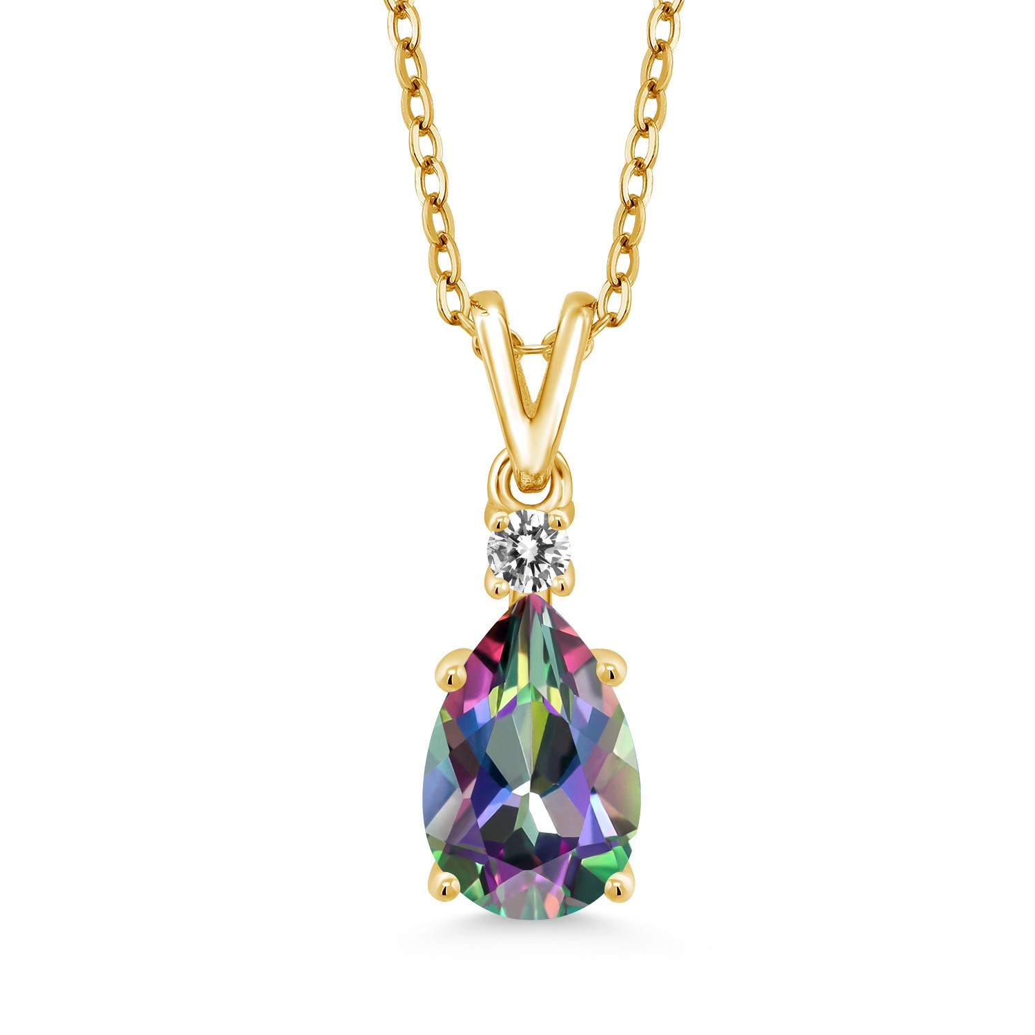 2.58 Ct Green Mystic Topaz White Diamond 18K Yellow Gold Plated Silver Pendant