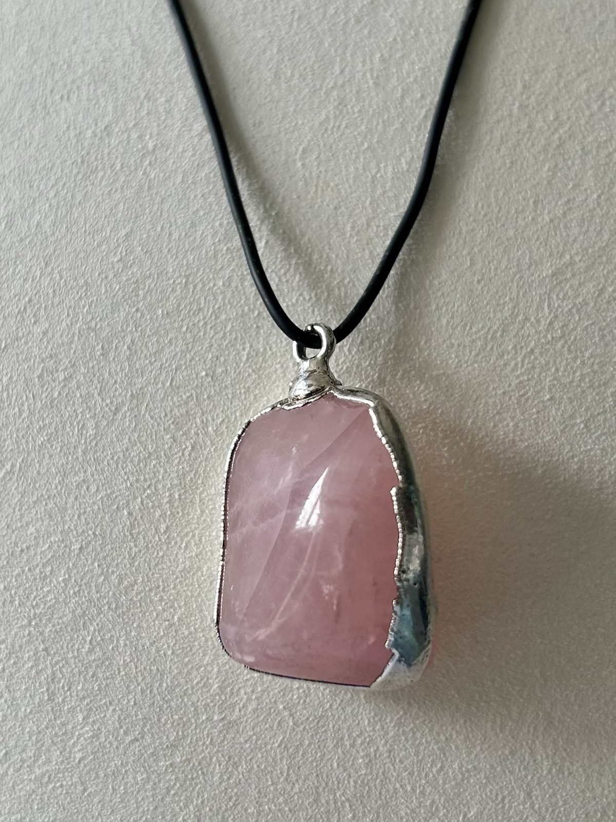 Rose Quartz Quartz Pendant Set In Sterling Silver 1 3/8”