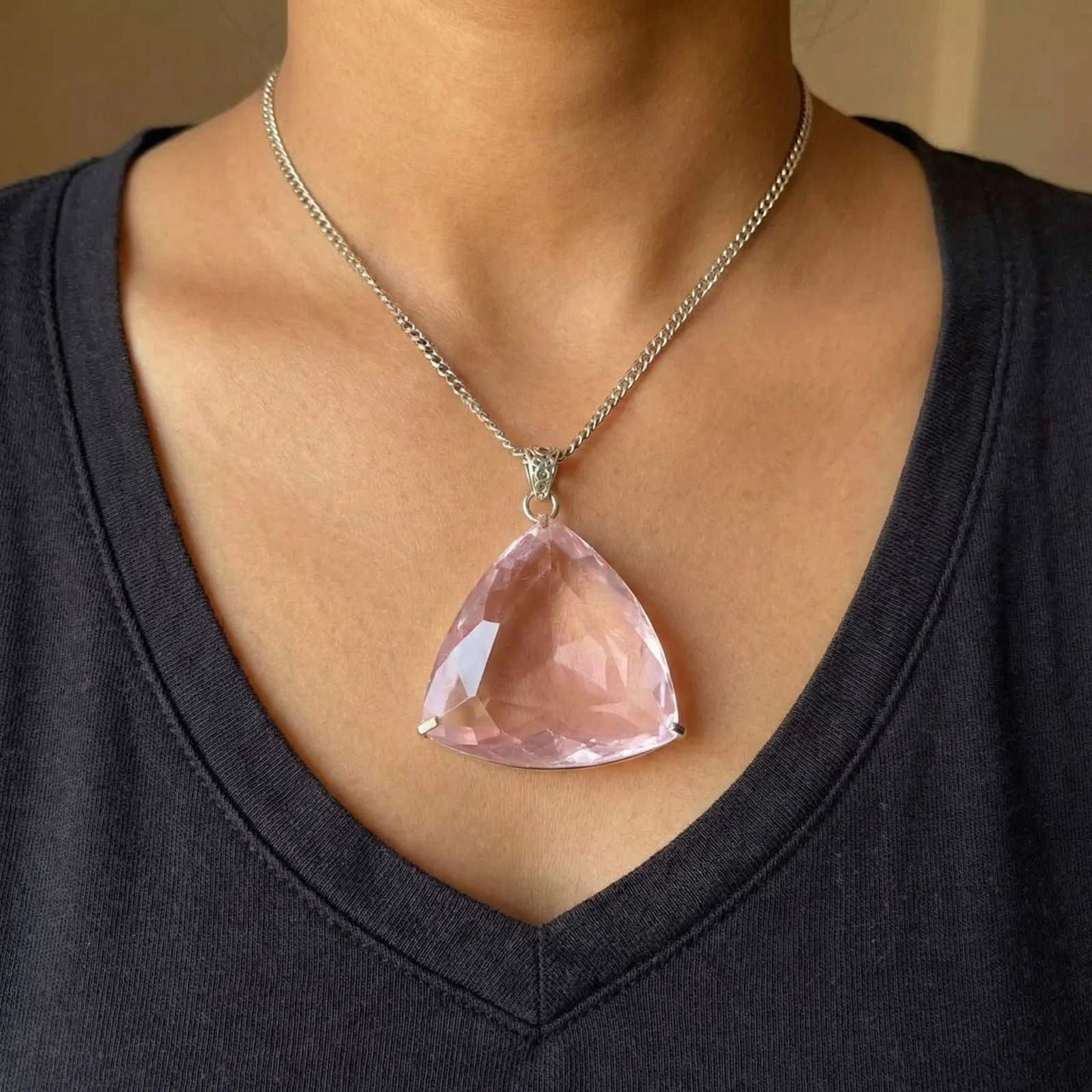 230–240Ct Pink Sapphire Handmade Necklace | Trillion Cut Pendant