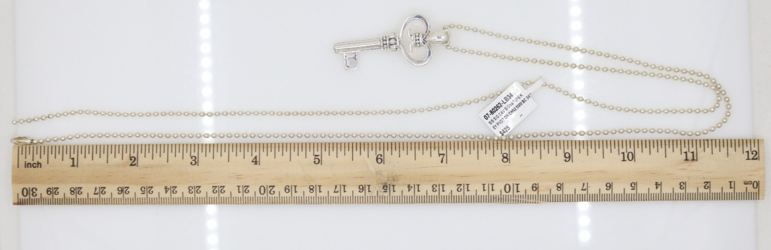 Lagos Caviar Sterling Silver Signature Key Pendant Beaded Necklace 34″ – 24G