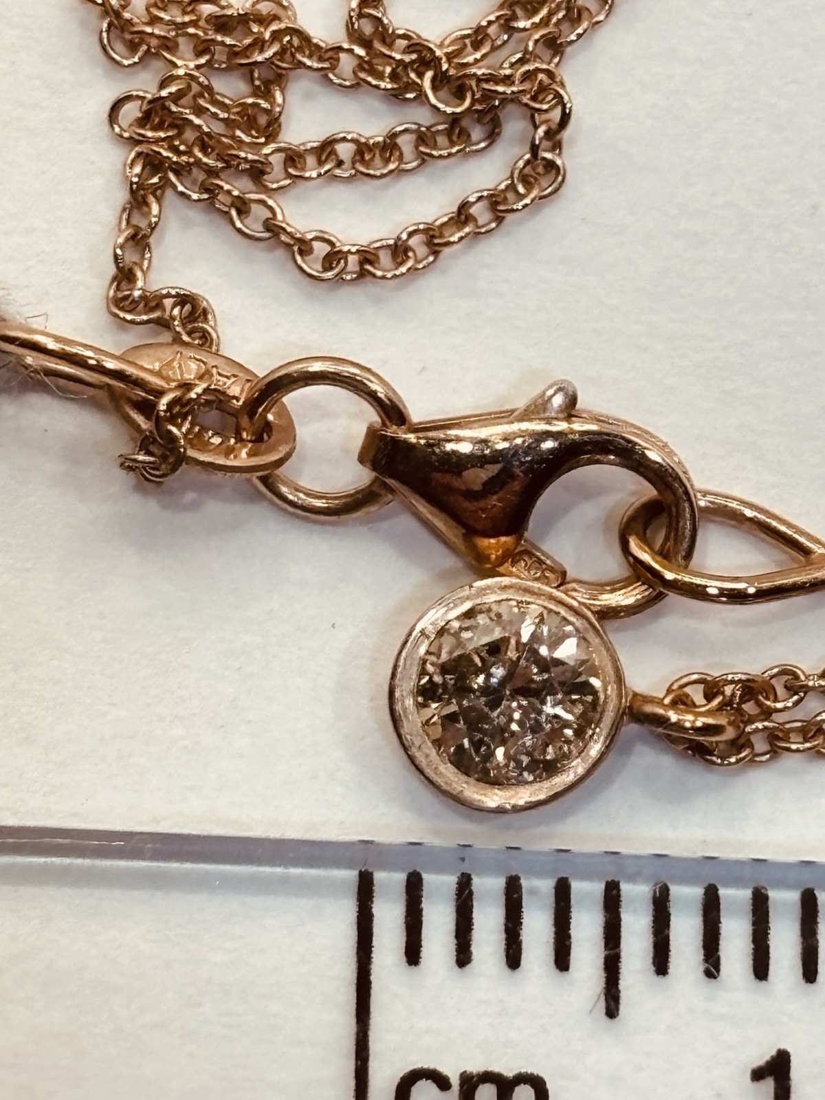 diamond necklace fine jewelry 14karat gold rose 25 points natural round 16”chain