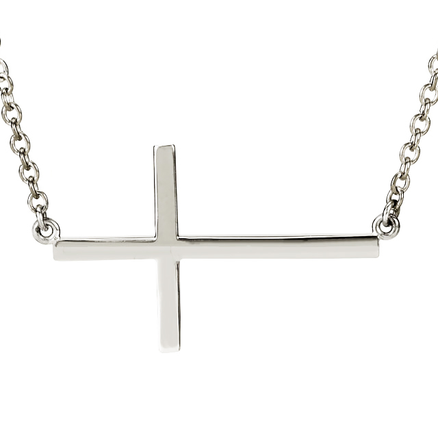 925 Sterling Silver Cross Necklace Sideways Cross 16 – 17 Inch Adjustable Chain