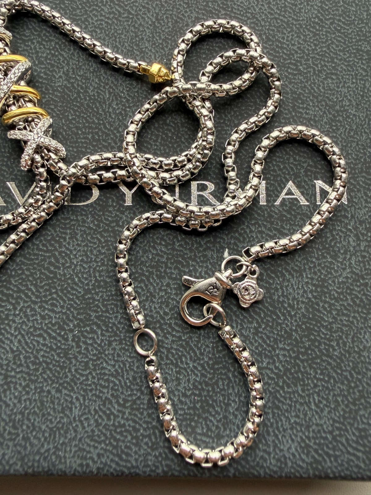 David Yurman Helena Y Necklace–Sterling Silver, 18K Yellow Gold, and Diamond 3mm
