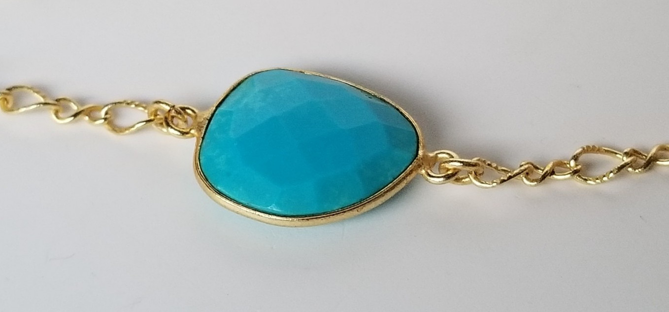 Natural Blue Gemstone, Gold over 925 Sterling Silver Station Necklace 36 In