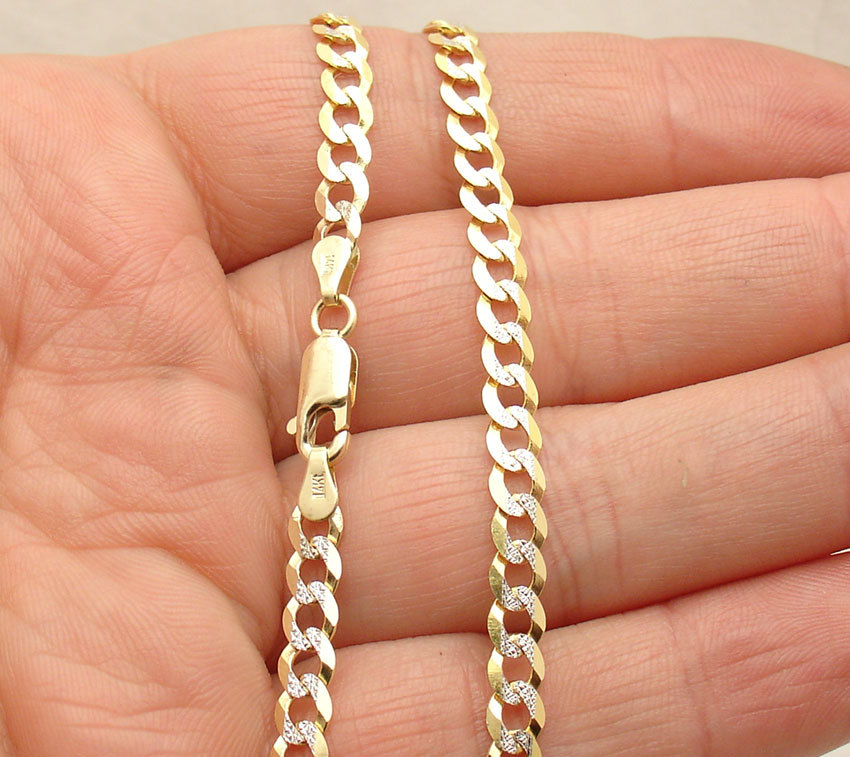 4.8mm Solid Miami Cuban Curb Link Pave Chain Necklace Real 14K Yellow White Gold