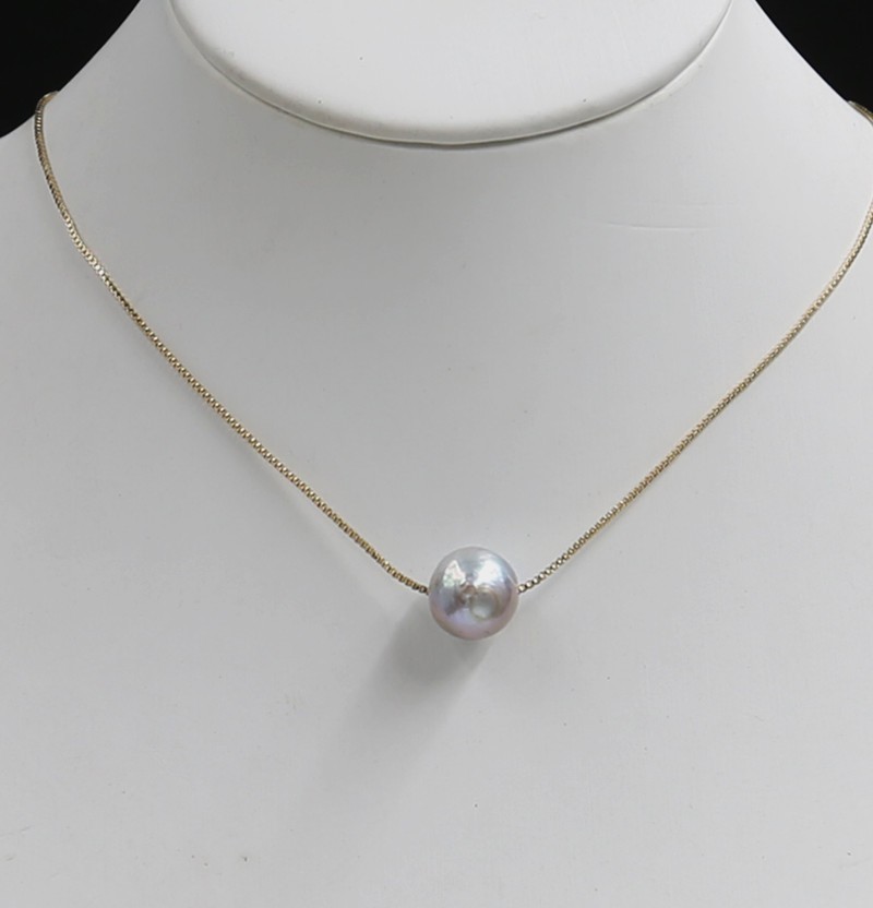 June Pearl South Sea Natural 11- 12mm Grey 18 ” Pearl Necklace 18k Gold P