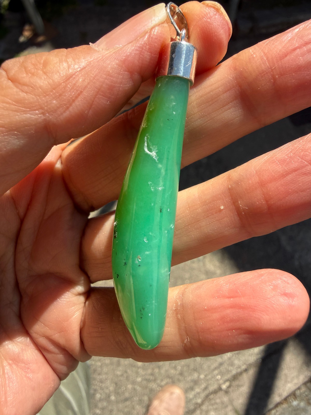 Chrysoprase Crystal Point Polished Pendant Healing Silver 925 Healing Natural Lg