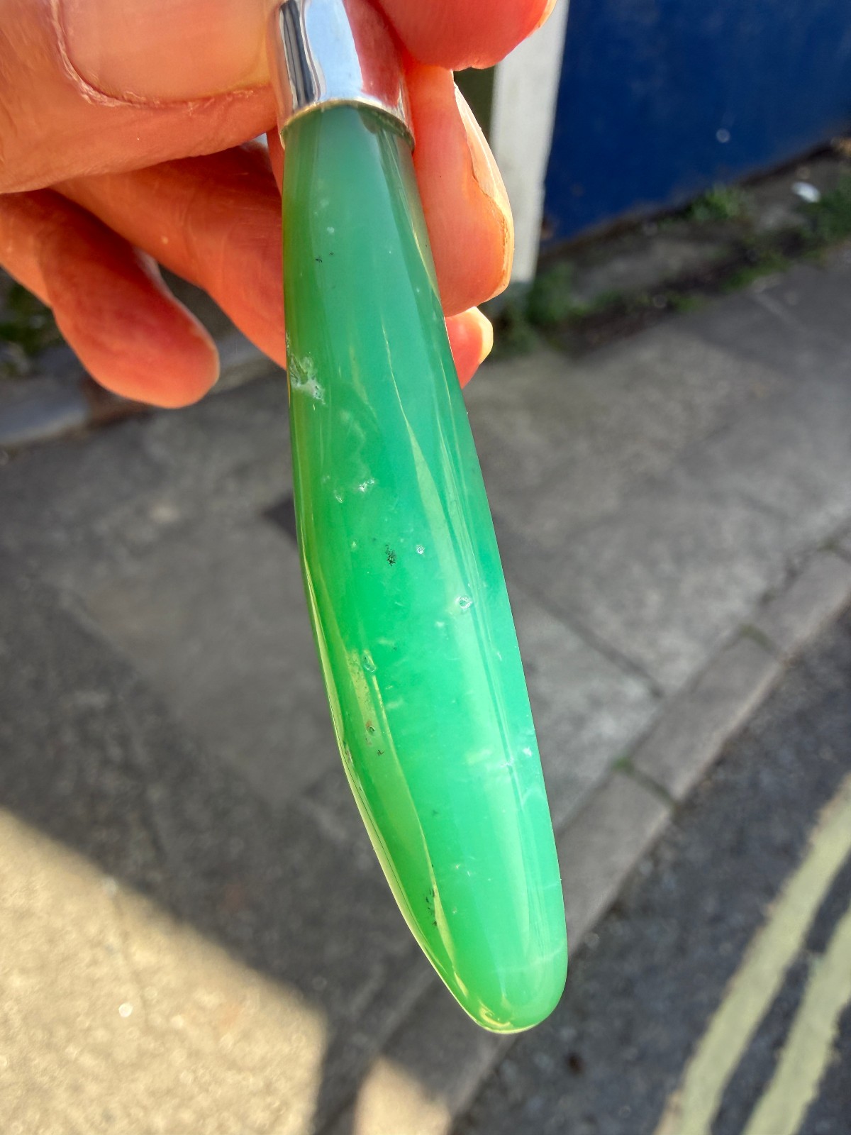 Chrysoprase Crystal Point Polished Pendant Healing Silver 925 Healing Natural Lg