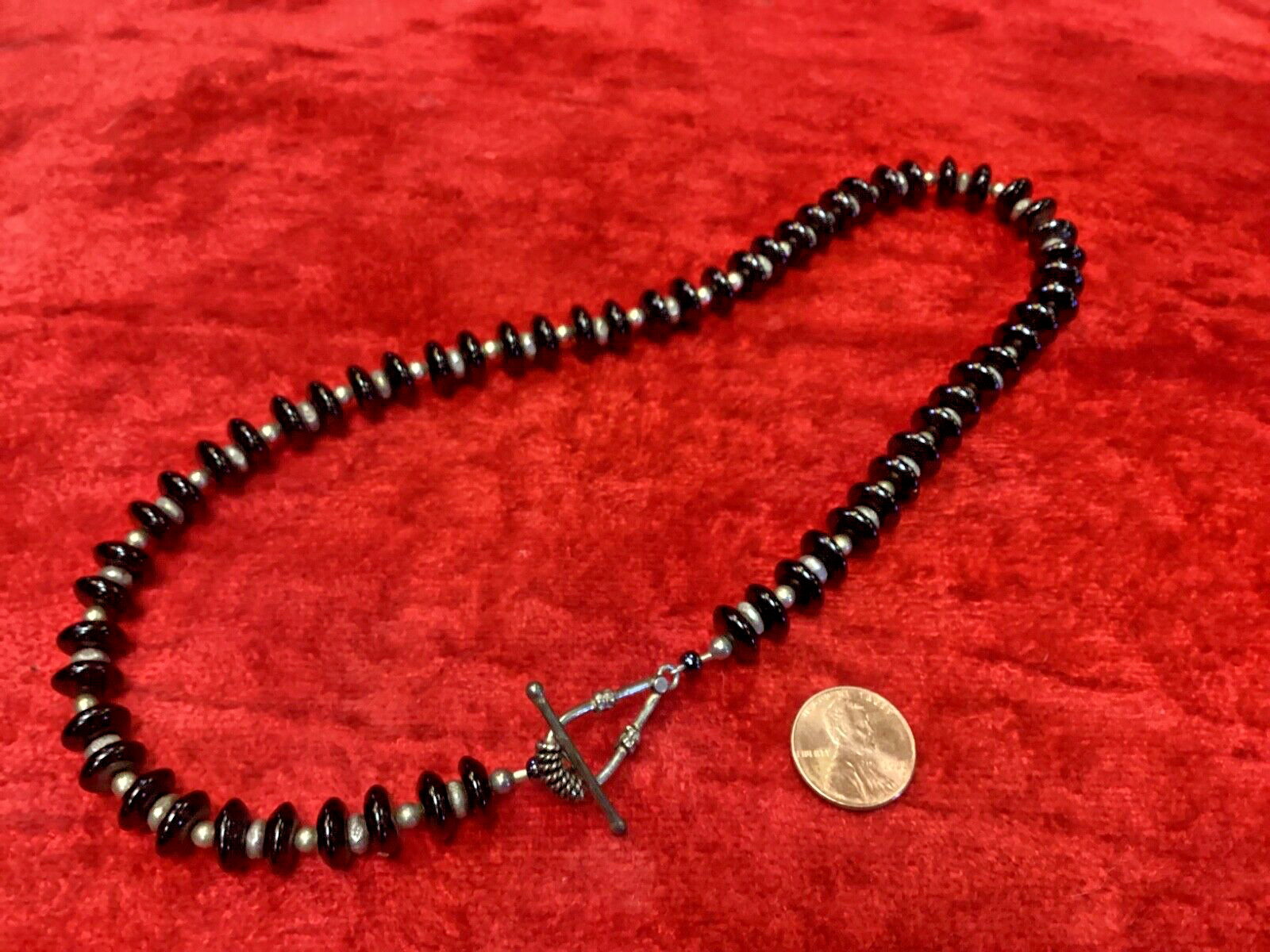 Vintage Black Stone & Metal Necklace Choker or Bracelet 18” easy clasp Smooth