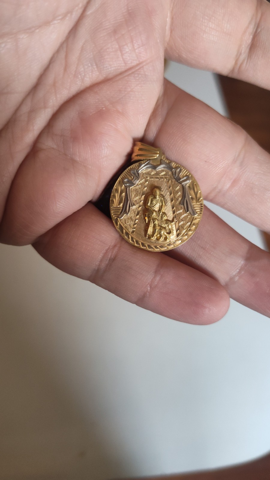 Antique 18k Gold Saint Lazarus/ San Lazaro Pendant Medallion Excellent Condition