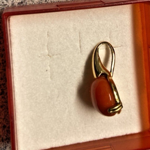 18K Yellow Gold Red Coral Pendant