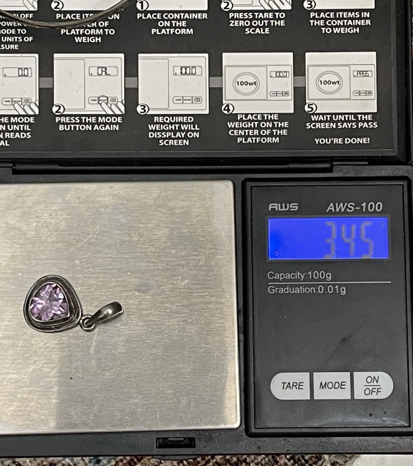 Sterling Silver 925 Trillion Cut Amethyst Pendant 3.45g