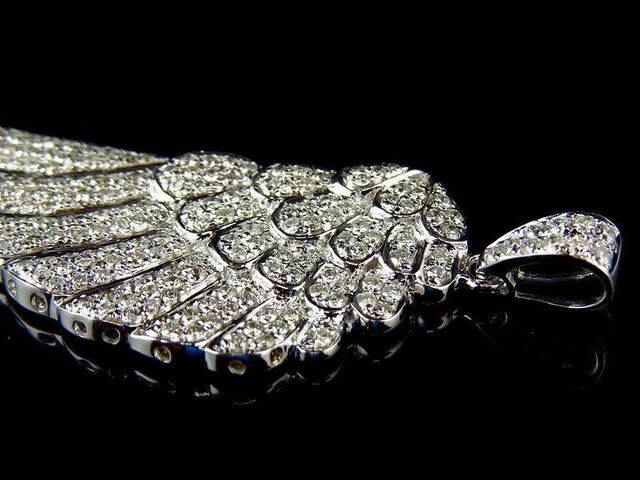 1.5Ct Round Cut Real Moissanite Angel Wing Silver Pendant 14k White Gold Plated