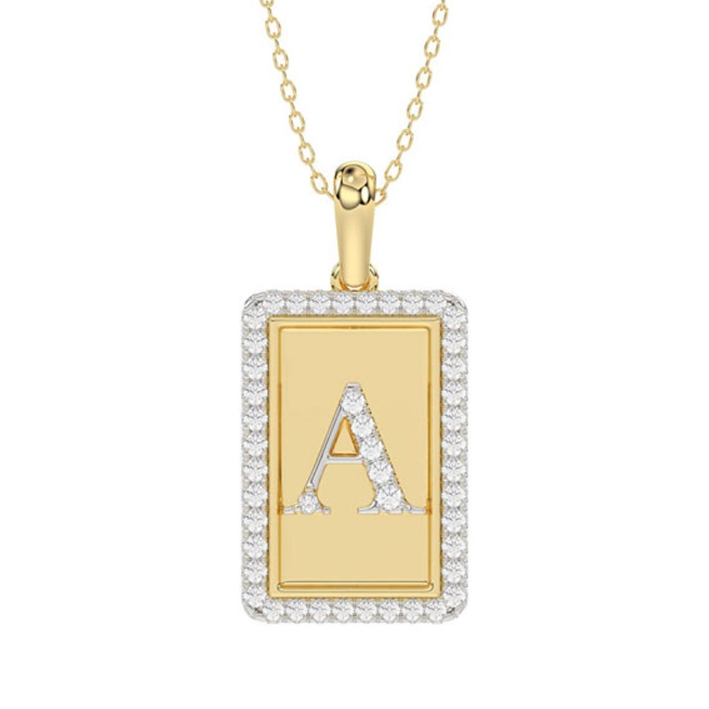 0.20Ct Round Natural Diamonds 10K Yellow Gold Rectangular Ladies Initial Pendant