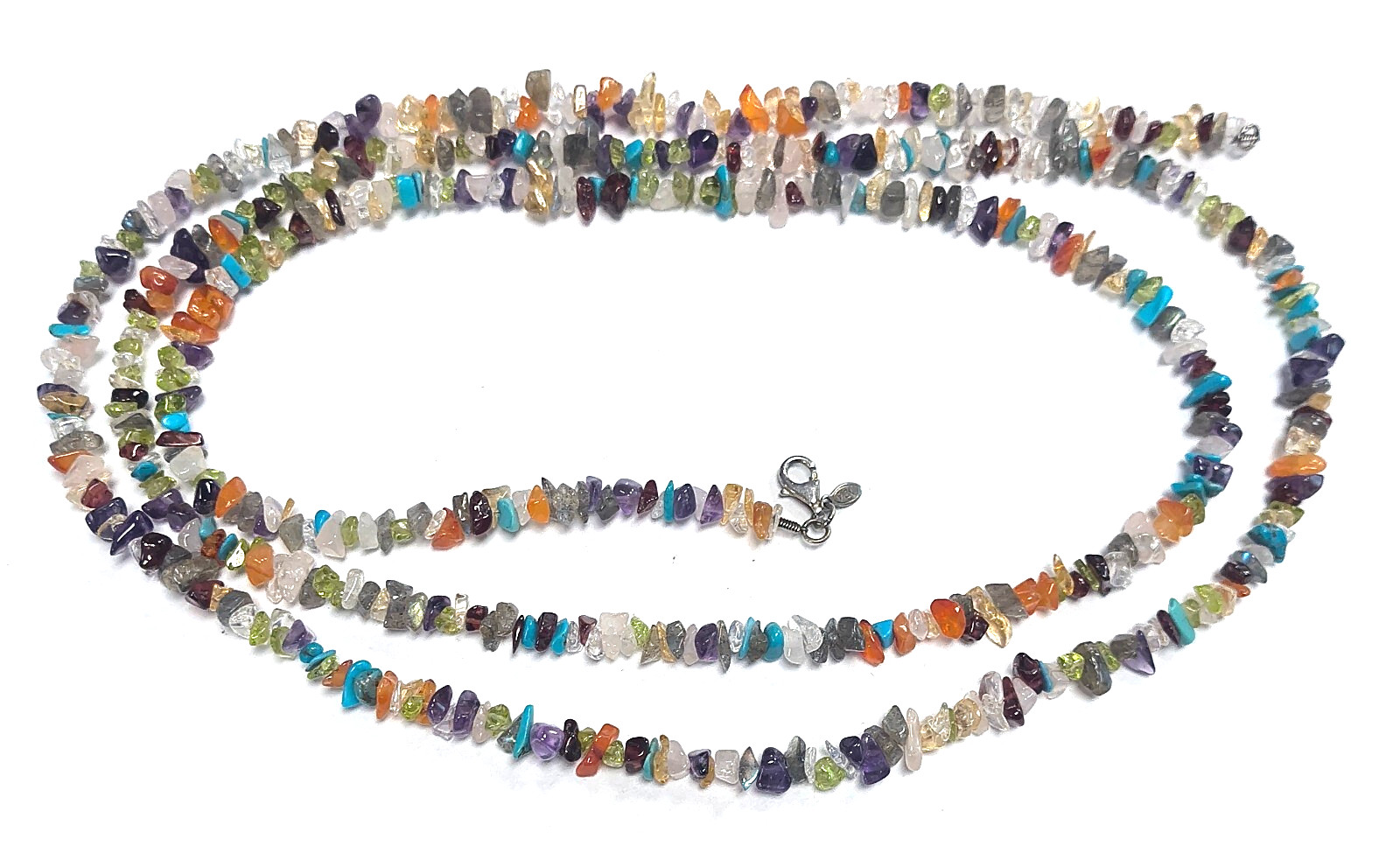 Estate Signed SI INDIA 925 & Multi Semiprecious Gemstone Nugget 48″ Necklace