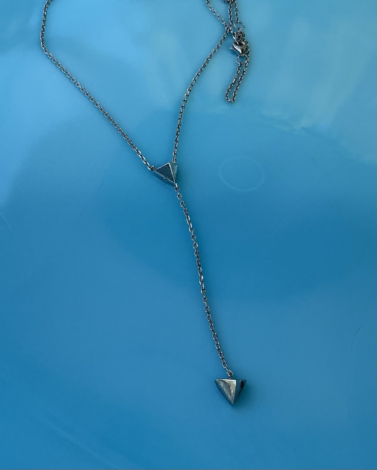 Sterling Silver 925 Y Triangle Drop Minimal Dainty 16 Inch Necklace 2.7g