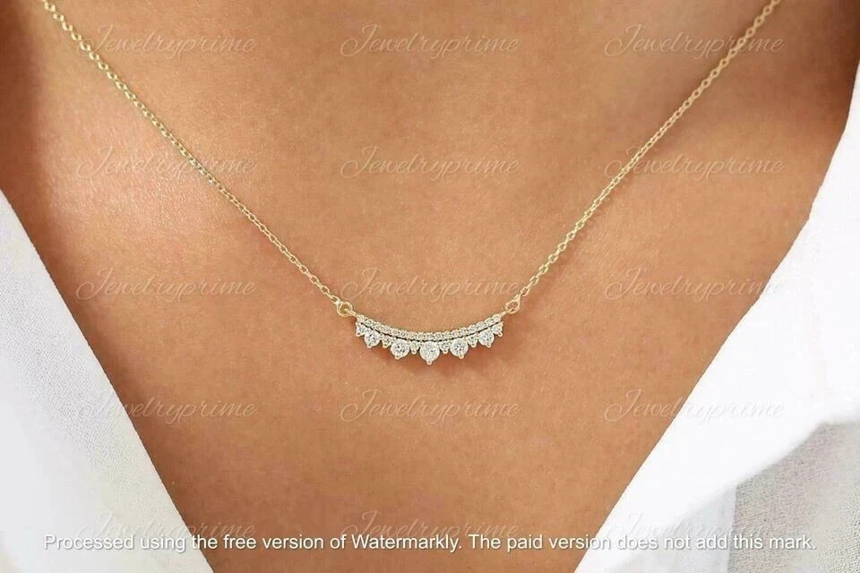 2.10Ct Round lab Created Diamond Bar Pendant Women Necklace Yellow Gold Plated