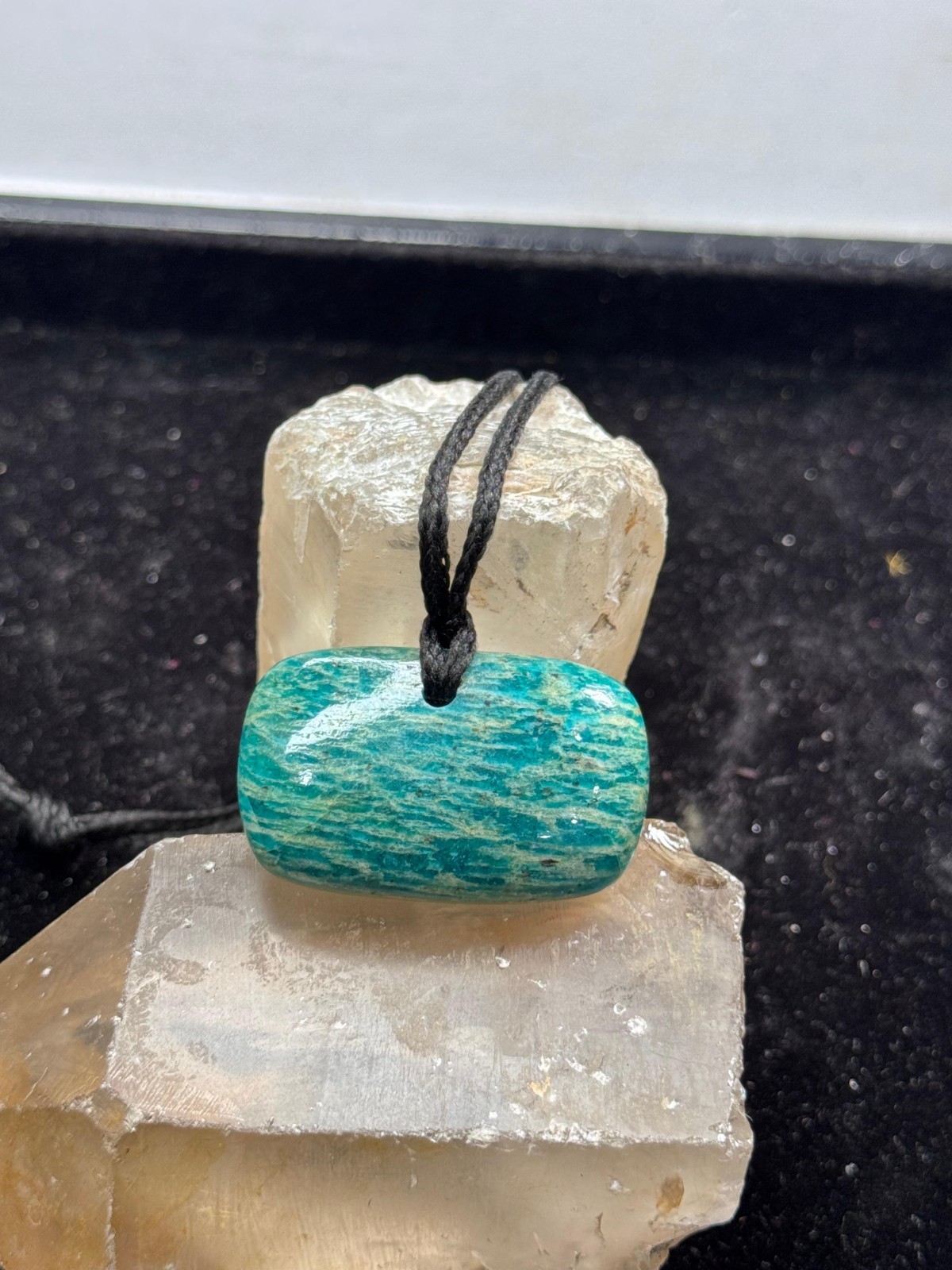 Natural Amazonite Pendant Necklace Handmade Thread Pendant Daily Wear