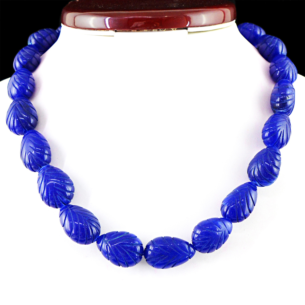 682.50 CTS EARTH MINED PEAR CARVED 20 INCHES LONG BLUE SAPPHIRE BEADS NECKLACE