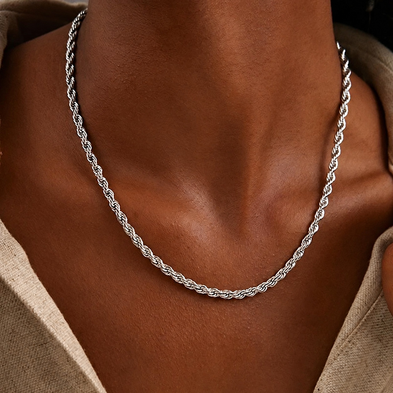 925 Sterling Silver 4MM Rope Chain Necklace Men Women Hip Hop Jewelry