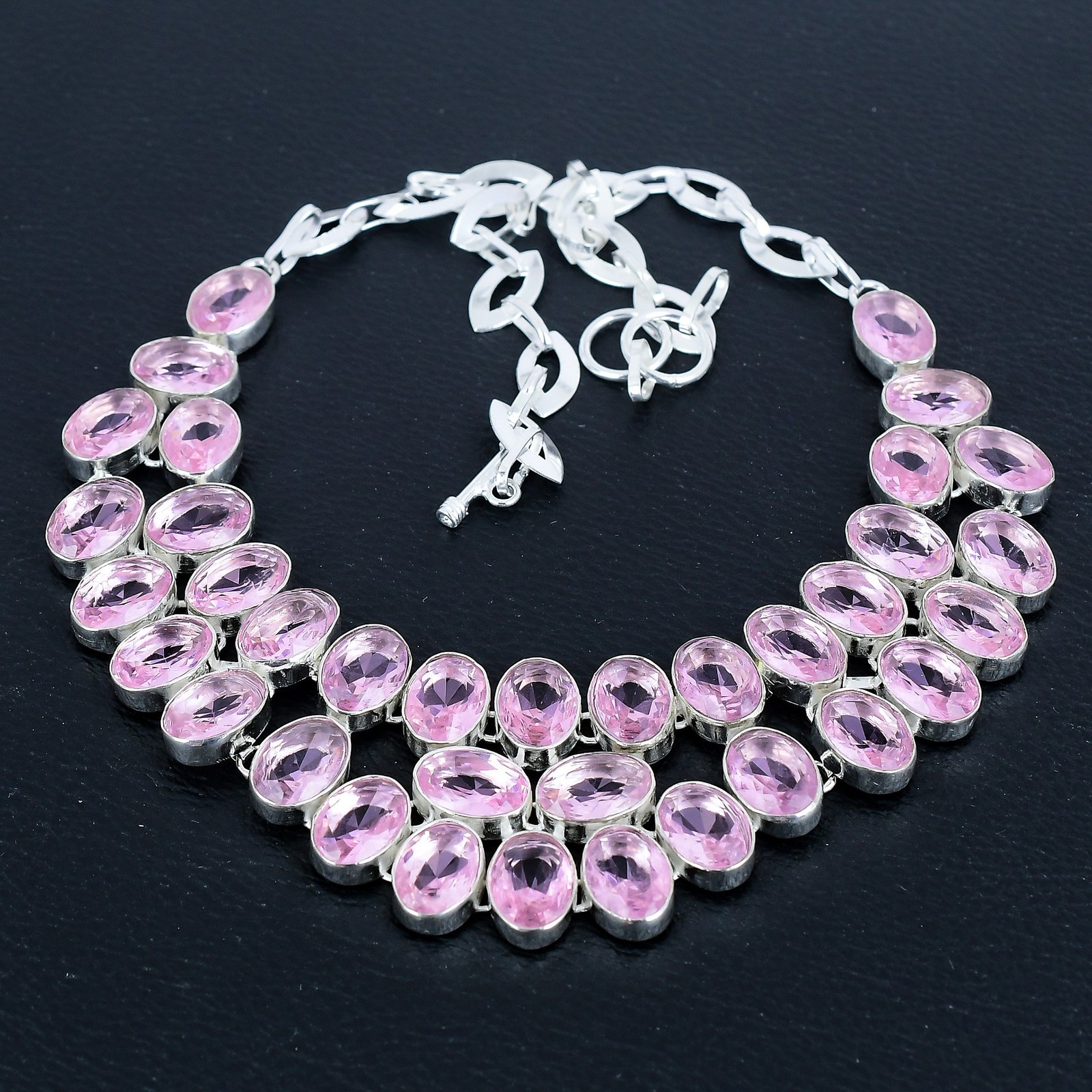 Pink Kunzite 925 Sterling Silver Oval Gemstone Gift Jewelry Necklace 18″ AAB 157