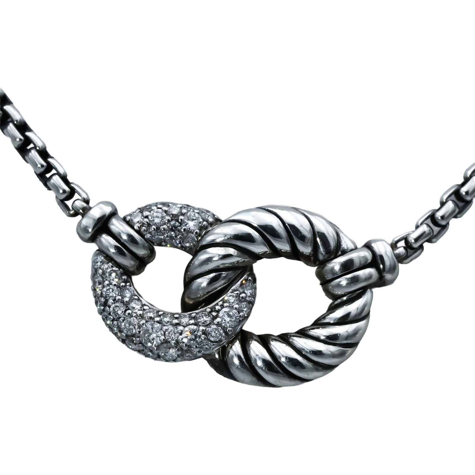 DAVID YURMAN Sterling Silver Belmont Double Curb Link Necklace .23CT