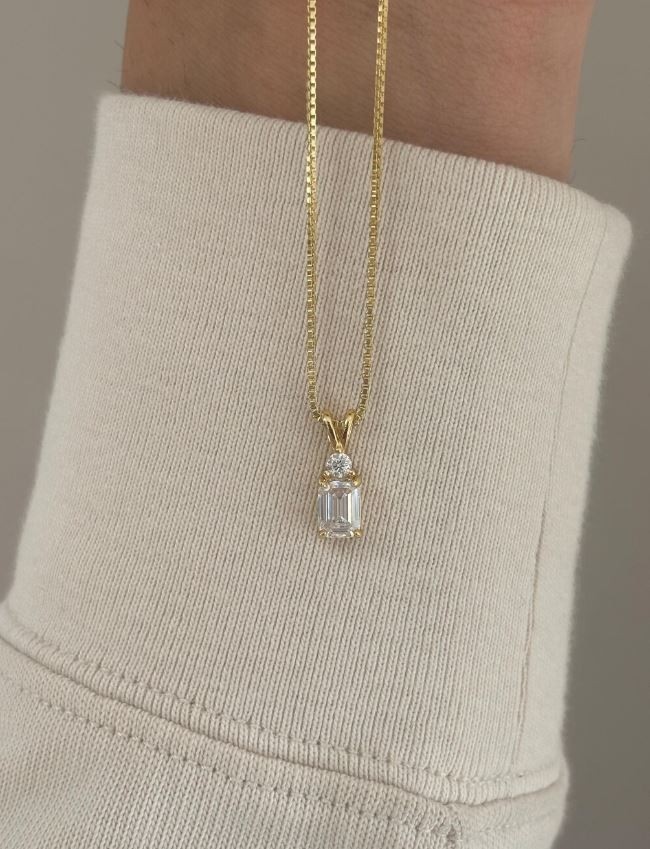 2 CT Emerald Cut Fancy Moissanite Wedding Pendant 14K Yellow Gold Plated For Her
