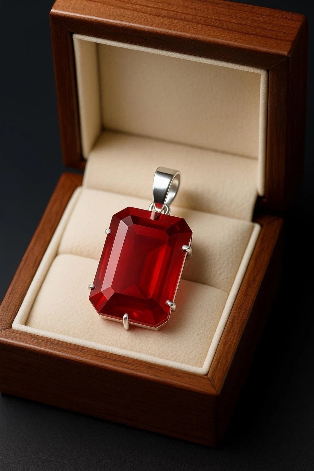 Natural Red Ruby Emerald Cut 925 Solid Silver Pendant Loose Gemstone 28.75 Ct