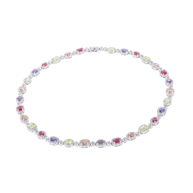 36Ct Oval & Emerald Lab Created Multicolor Womens Necklace 14K White Gold Plated