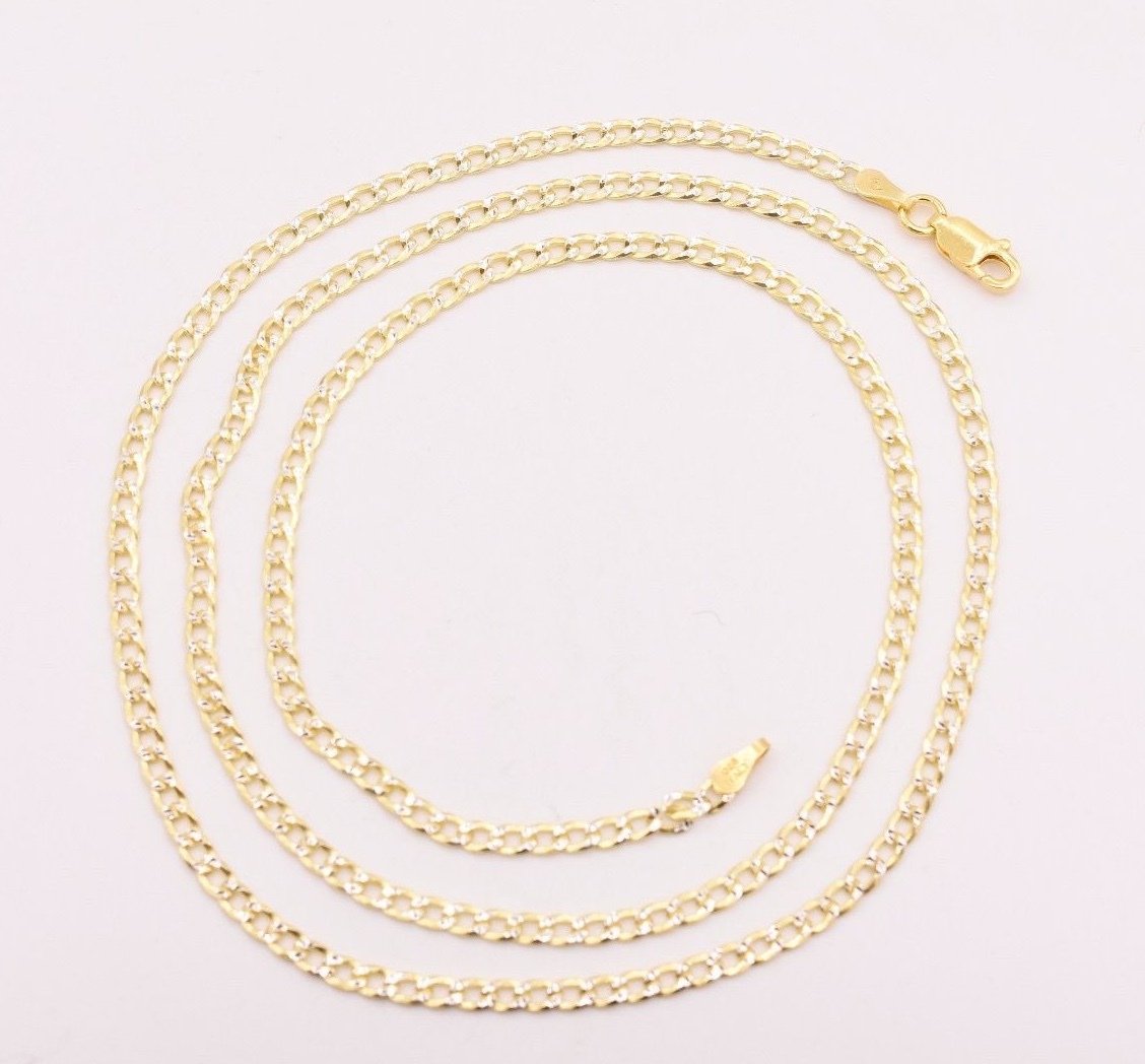 2.7mm Long Curb Cuban Link Chain Necklace 14K Yellow Gold-Plated Sterling Silver