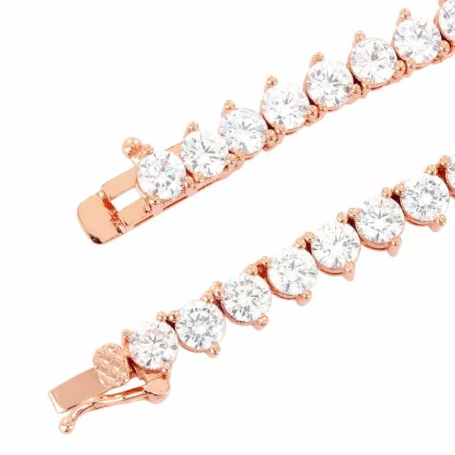 3 Prong 4MM Tennis Chain Necklace Rose Gold Plated Lab Lab Created Diamonds 18”