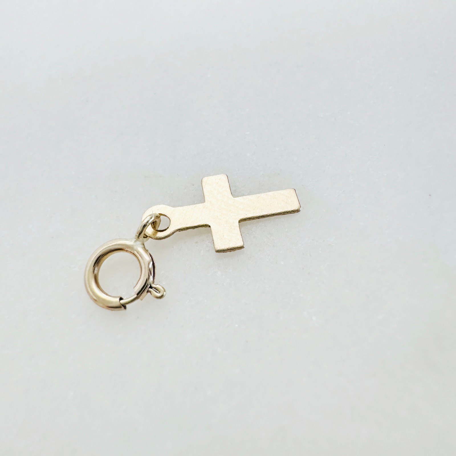 14K Solid Yellow Gold 10mm Mini Petite Cross Charm Pendant w/Spring Clasp