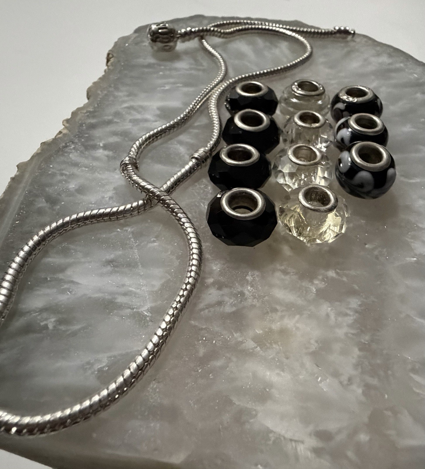 Pandora 18 Inch Cable Chain 925 Silver Necklace + 11 Glass Beads some marked 925