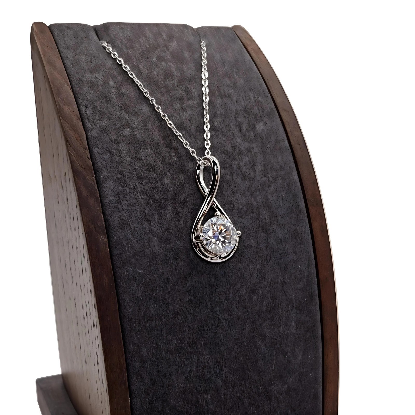 2ct White Moissanite Infinity Loop Pendant – D-VVS1, .925 Sterling Silver