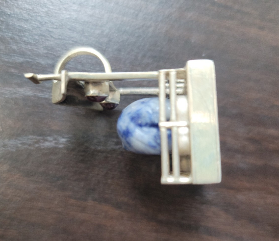 Unique 925 Silver Sodalite & Multi Stone Pig in Barn 3D Statement Pendant
