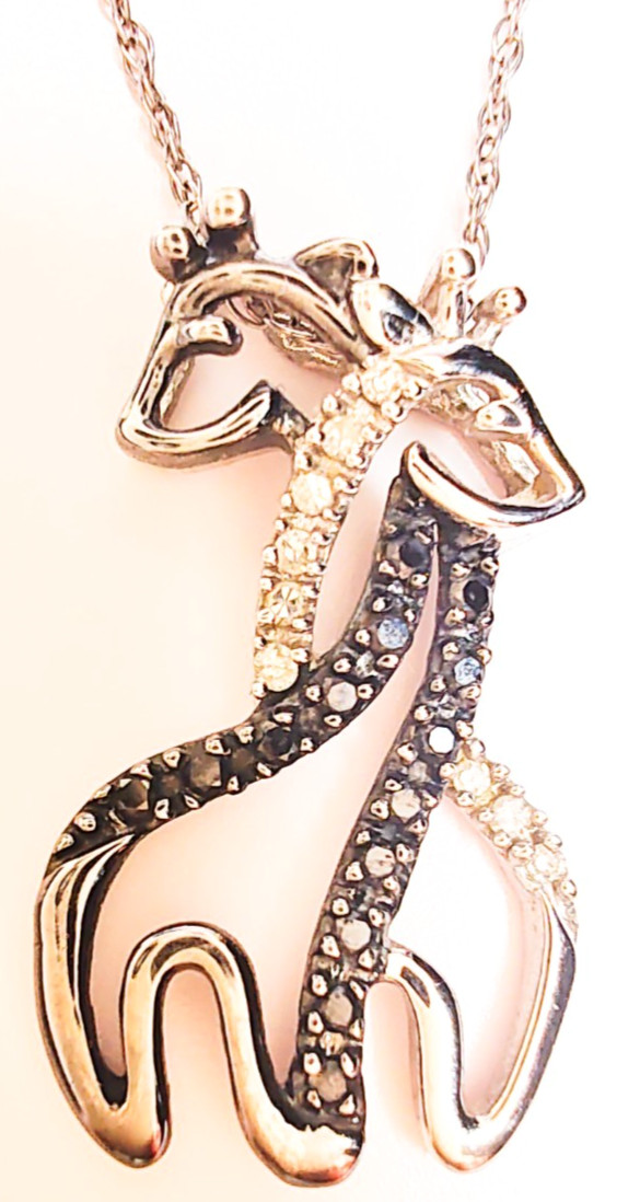10K White Gold Black & White Diamond Giraffe Necklace Pendant 19″ AV Andin Zales