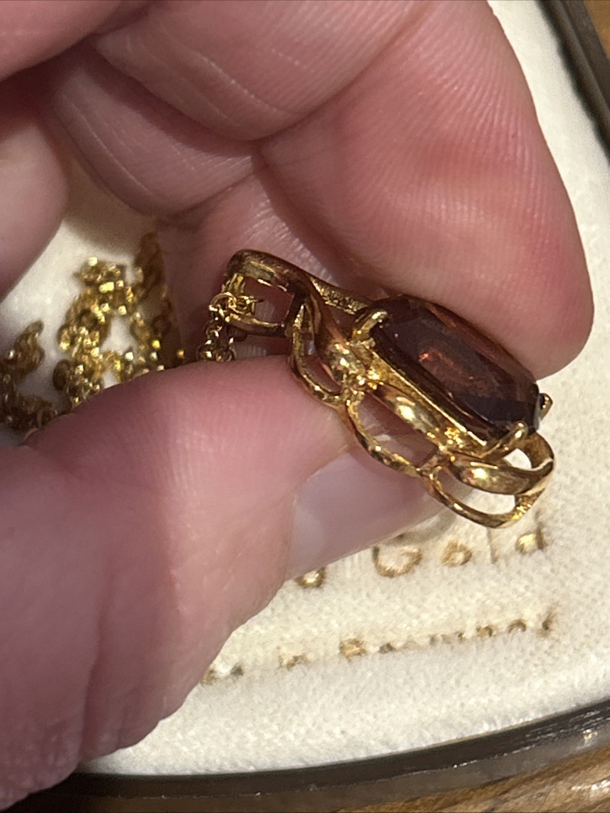 Vintage Andreas Daub A&D Germany Rolled Gold Necklace Vintage Pendant Glass D5