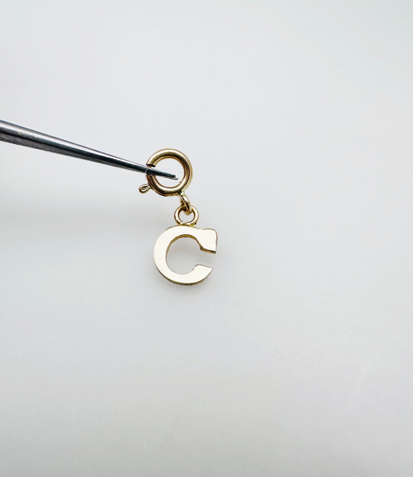 14K Solid Yellow Gold Mini/Very Small ‘C’ Initial Charm Pendant w/Spring Clasp