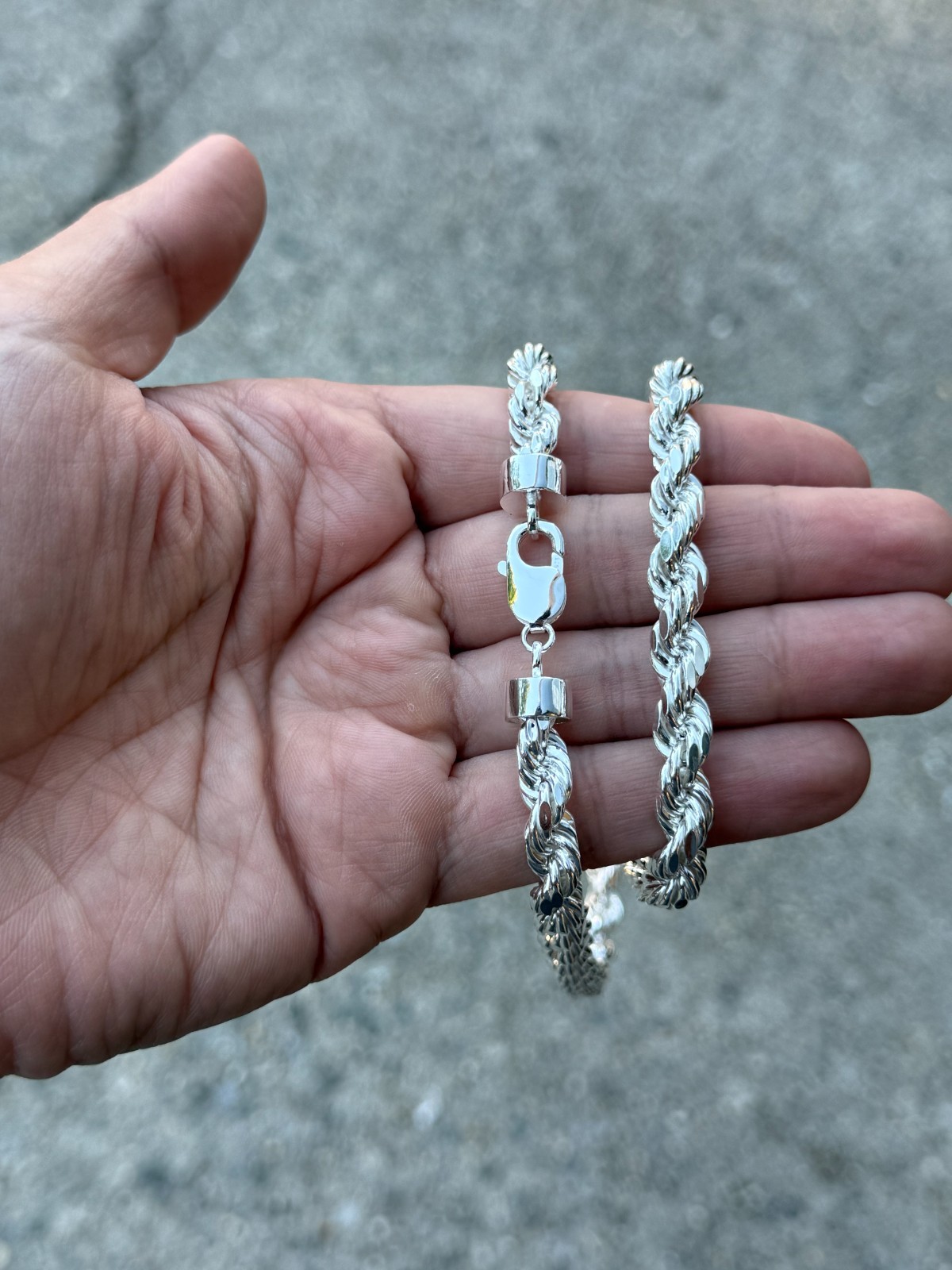 Solid 925 Sterling Silver Italian Rope Chain Mens Necklace 8mm – Diamond Cut