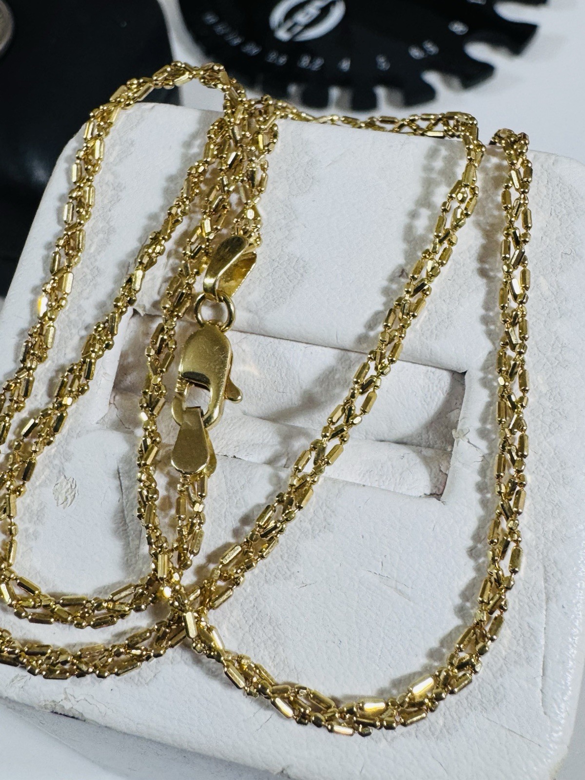 SOLID 18K 750 Gold Beads Chain Necklace 16”/16.5” Long 5.2g 2.5mm Choker WOMENS