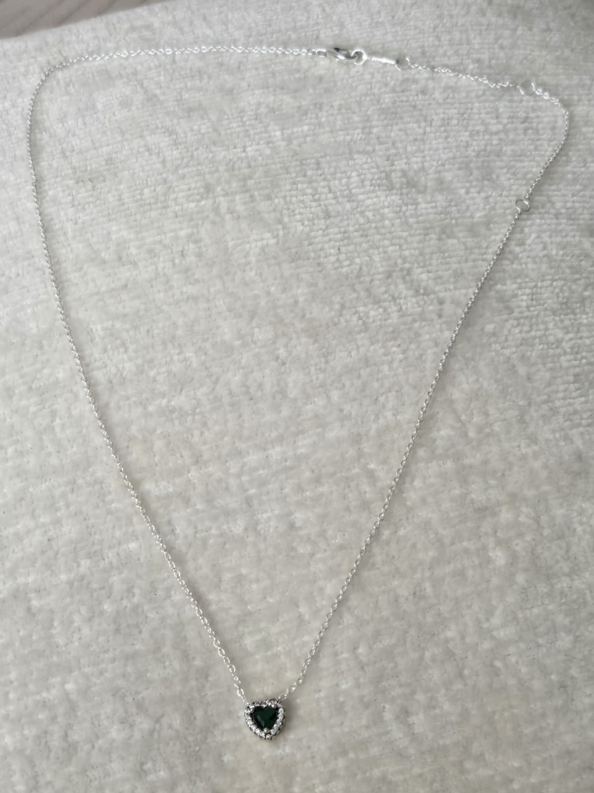 Sterling 925 Silver Green CZ Heart Crystal 20″ Adjustable Necklace. UK Seller