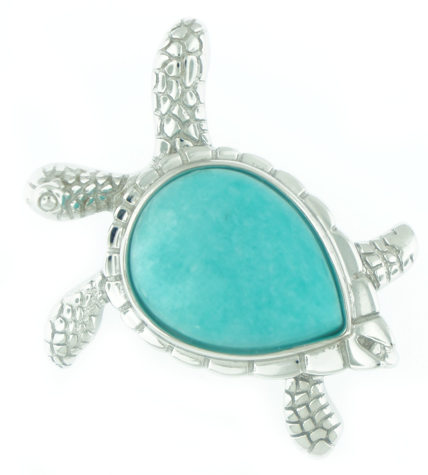 Solid 925 Sterling Silver Natural Amazonite Women’s Turtle Pendant (LARGE)