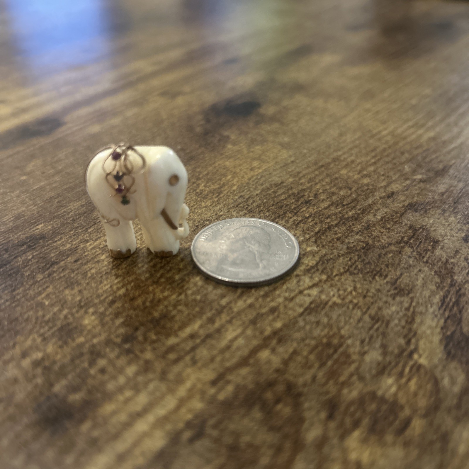 Vintage 14K Gold Gemstone Carved White Elephant Pendant