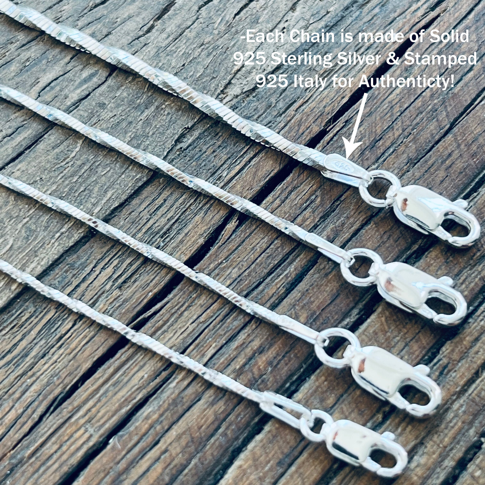 Real Solid 925 Sterling Silver Twisted Square Diamond Cut Snake Chain Necklace
