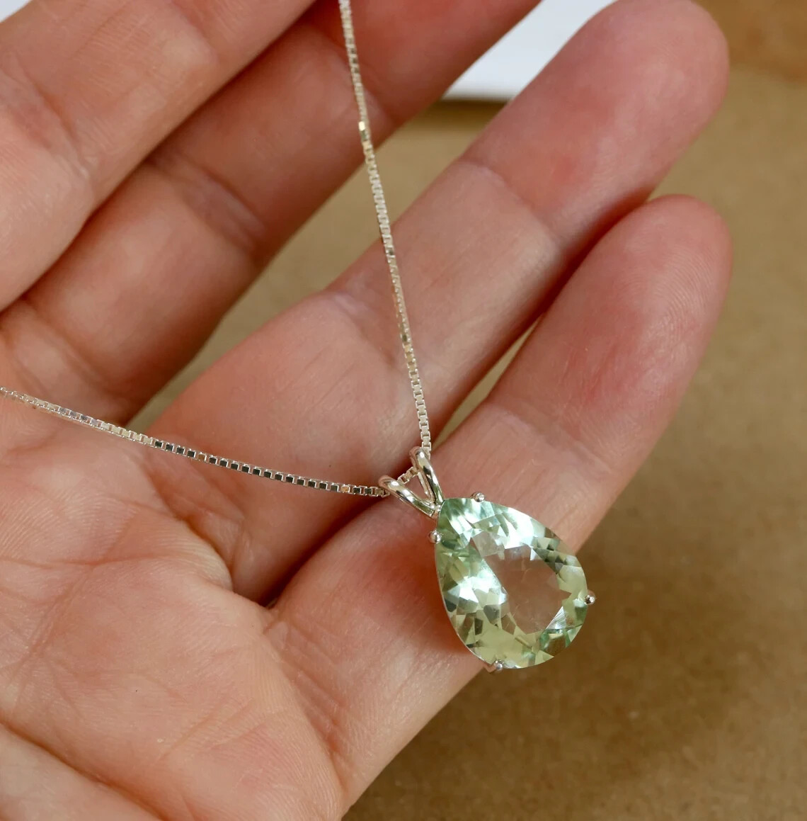 Green Amethyst Gemstone 925 Sterling Silver Handmade Pendant