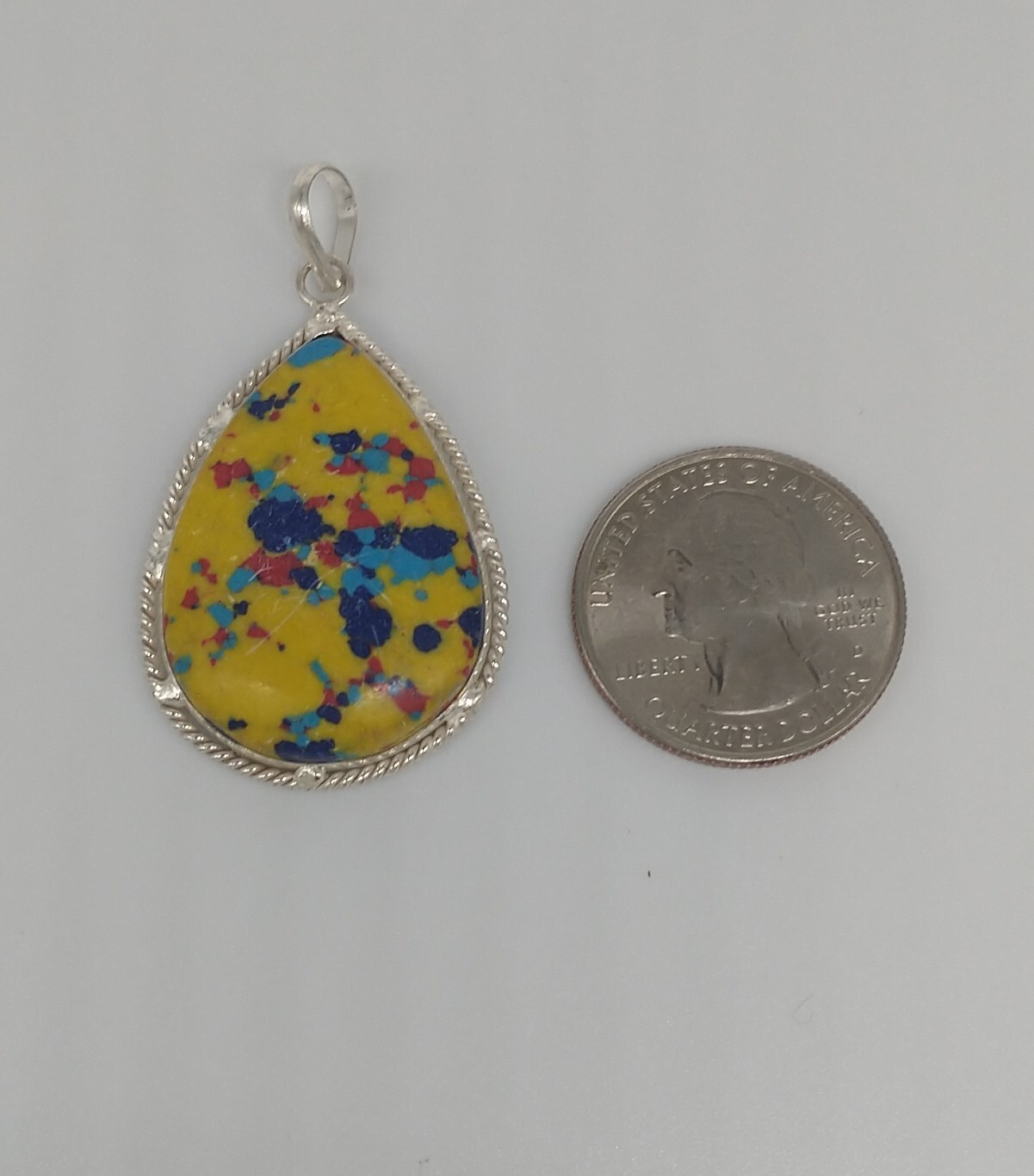 Slide Pendant Mosaic Balloon Turquoise Gemstone 925 Silver 1.9″ India NEW