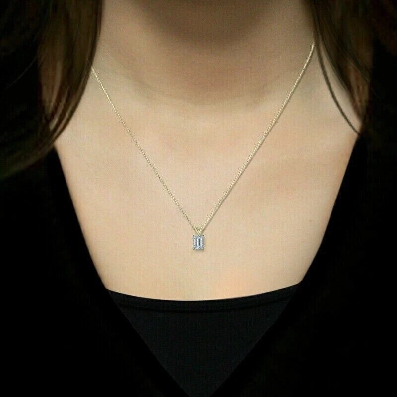 1Ct Emerald Lab Created Diamond Solitaire Pendant W/18″ 14k Yellow Gold Finish